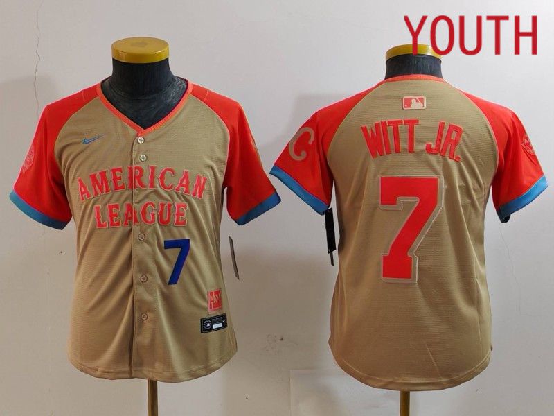 Youth Kansas City Royals #7 Witt jr Orange All star 2024 Nike MLB Jersey style 2->youth mlb jersey->Youth Jersey